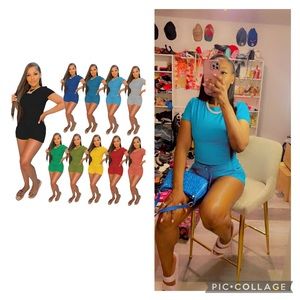 Summer short sets . Pink . Blue & grey & black .